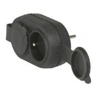 Logo Fiche multiprises - 16 a - 2x2p+t - 2 sorties frontales avec bouchon ip44 - noir 050470