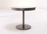 Logo Table centaure 90 - plateau moka - pieds blanc - ceinture en metalique argent 2303_moka_blanc_mt-argent