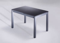 Logo Table saturne 135x80 - plateau rouge - pieds inox - ceinture en metalique argent 2739_rouge_inox_mt-argent