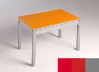 Logo Table mensa verre ext. melamin 100x50 - plateau rouge - pieds argent - ceinture en bois laque rouge 2858_rouge_argent_bl-rouge