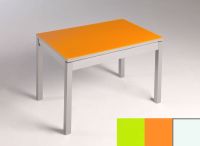 Logo Table mensa verre ext. melamin 100x60 - plateau vert - pieds blanc - ceinture en bois laque orange 2869_vert_blanc_bl-orange