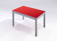 Logo Table licorne 80x80 - h110 - plateau orange - pieds argent - ceinture en melamine argent 2946_orange_argent_ml-argent