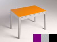 Logo Table mensa verre ext. melamin 135x80 - plateau magenta - pieds noir - ceinture en bois laque argen 2870_magenta_noir_bl-argent