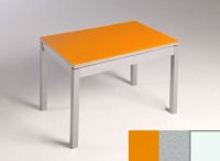 Logo Table mensa verre ext. melamin 100x50 - plateau orange - pieds blanc - ceinture en bois laque argen 2858_orange_blanc_bl-argent