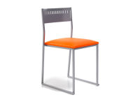 Logo Chaise souci - assise en vinyltech bleu de france - pieds argent 2298_vt-bleu-de-france_argent