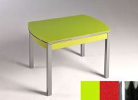 Logo Table hercule 115x75 - plateau vert - pieds chrome - ceinture en bois laque rouge 1992_vert_chrome_bl-rouge