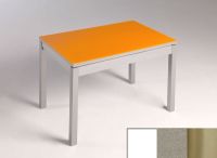 Logo Table mensa verre ext. melamin� 135x80 - plateau extra white - pieds inox - ceinture en bois laque i 2870_extra-white_inox_bl-in