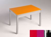 Logo Table mensa verre ext. melamin� 100x50 - plateau rouge - pieds chrome - ceinture en bois laque magen 2858_rouge_chrome_bl-magent