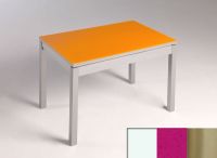 Logo Table mensa verre ext. melamin� 100x60 - plateau blanc - pieds inox - ceinture en bois laque magenta 2869_blanc_inox_bl-magenta-
