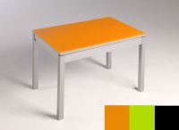 Logo Table mensa verre ext. melamin� 135x80 - plateau orange - pieds noir - ceinture en bois laque vert 2870_orange_noir_bl-vert