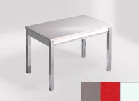 Logo Table mensa 100x60 extension melamin� - plateau gris expo - pieds blanc - ceinture en bois laque rou 2331_gris-expo_blanc_bl-rou