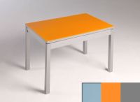 Logo Table mensa verre ext. melamin� 100x60 - plateau gris - pieds argent - ceinture en bois laque orange 2869_gris_argent_bl-orange