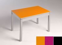 Logo Table mensa verre ext. melamin� 135x80 - plateau orange - pieds noir - ceinture en bois laque magent 2870_orange_noir_bl-magenta