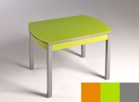 Logo Table hercule 105x60 - plateau orange - pieds argent - ceinture en bois laque vert 1989_orange_argent_bl-vert