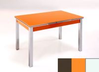 Logo Table mensa ext 135x80 - plateau moka - pieds blanc - ceinture en bois laque orange 2045_moka_blanc_bl-orange