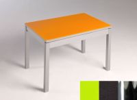 Logo Table mensa verre ext. melamin� 135x80 - plateau vert - pieds chrome - ceinture en bois laque noir 2870_vert_chrome_bl-noir