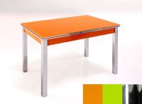 Logo Table mensa ext 110x70 - plateau orange - pieds chrome - ceinture en bois laque vert 2040_orange_chrome_bl-vert