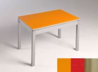 Logo Table mensa verre ext. melamin� 100x60 - plateau orange - pieds inox - ceinture en bois laque rouge 2869_orange_inox_bl-rouge
