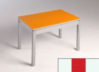 Logo Table mensa verre ext. melamin� 135x80 - plateau blanc - pieds blanc - ceinture en bois laque rouge 2870_blanc_blanc_bl-rouge