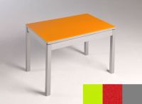 Logo Table mensa verre ext. melamin� 135x80 - plateau vert - pieds argent - ceinture en bois laque rouge 2870_vert_argent_bl-rouge