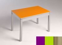 Logo Table mensa verre ext. melamin� 100x50 - plateau magenta - pieds inox - ceinture en bois laque vert 2858_magenta_inox_bl-vert