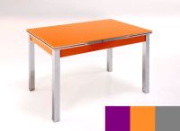 Logo Table mensa ext 100x50 - plateau magenta - pieds argent - ceinture en bois laque orange 2032_magenta_argent_bl-orange