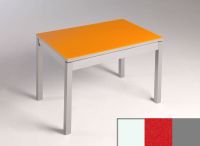 Logo Table mensa verre ext. melamin� 100x60 - plateau blanc - pieds argent - ceinture en bois laque rouge 2869_blanc_argent_bl-rouge