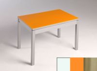 Logo Table mensa  verre ext. melamin� 110x70 - plateau blanc - pieds inox - ceinture en bois laque orange 2859_blanc_inox_bl-orange