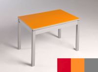 Logo Table mensa  verre ext. melamin� 110x70 - plateau rouge - pieds argent - ceinture en bois laque oran 2859_rouge_argent_bl-orange