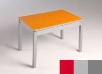 Logo Table mensa verre ext. melamin� 100x50 - plateau rouge - pieds argent - ceinture en bois laque argen 2858_rouge_argent_bl-argent
