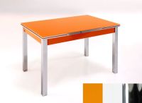 Logo Table mensa ext 135x80 - plateau orange - pieds chrome - ceinture en bois laque blanc 2045_orange_chrome_bl-blanc