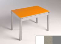 Logo Table mensa verre ext. melamin� 100x60 - plateau extra white - pieds argent - ceinture en bois laque 2869_extra-white_argent_bl-