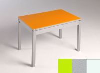 Logo Table mensa verre ext. melamin� 100x60 - plateau vert - pieds blanc - ceinture en bois laque argent 2869_vert_blanc_bl-argent