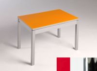 Logo Table mensa verre ext. melamin� 100x50 - plateau rouge - pieds chrome - ceinture en bois laque blanc 2858_rouge_chrome_bl-blanc