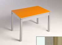 Logo Table mensa verre ext. melamin� 100x50 - plateau blanc - pieds inox - ceinture en bois laque inox 2858_blanc_inox_bl-inox