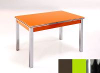 Logo Table mensa ext 100x50 - plateau moka - pieds chrome - ceinture en bois laque vert 2032_moka_chrome_bl-vert