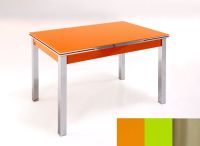 Logo Table mensa ext 135x80 - plateau orange - pieds inox - ceinture en bois laque vert 2045_orange_inox_bl-vert