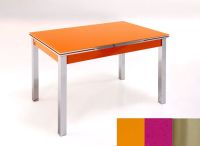 Logo Table mensa ext 135x80 - plateau orange - pieds inox - ceinture en bois laque magenta energy 2045_orange_inox_bl-magenta-energy