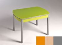 Logo Table hercule 115x75 - plateau orange - pieds argent - ceinture en bois laque hetre 1992_orange_argent_bl-hetre