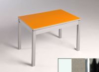 Logo Table mensa  verre ext. melamin� 110x70 - plateau blanc - pieds chrome - ceinture en bois laque inox 2859_blanc_chrome_bl-inox