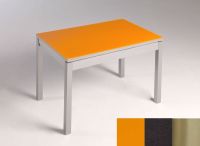 Logo Table mensa verre ext. melamin� 100x60 - plateau orange - pieds inox - ceinture en bois laque noir 2869_orange_inox_bl-noir