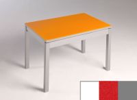 Logo Table mensa verre ext. melamin� 100x60 - plateau extra white - pieds argent - ceinture en bois laque 2869_extra-white_argent_bl-