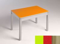 Logo Table mensa verre ext. melamin� 100x50 - plateau vert - pieds inox - ceinture en bois laque rouge 2858_vert_inox_bl-rouge