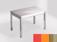 Logo Table mensa 110x70 extension m�lamin� - plateau rojo vital - pieds inox - ceinture en bois laque ora 2332_rojo-vital_inox_bl-ora