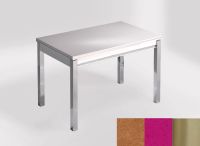 Logo Table mensa 110x70 extension m�lamin� - plateau sonora gold - pieds inox - ceinture en bois laque ma 2332_sonora-gold_inox_bl-ma