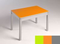 Logo Table mensa verre ext. melamin� 100x60 - plateau vert - pieds argent - ceinture en bois laque orange 2869_vert_argent_bl-orange