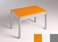Logo Table mensa verre ext. melamin� 100x50 - plateau orange - pieds argent - ceinture en bois laque blan 2858_orange_argent_bl-blanc