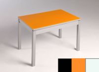 Logo Table mensa verre ext. melamin� 135x80 - plateau noir - pieds blanc - ceinture en bois laque orange 2870_noir_blanc_bl-orange
