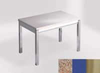 Logo Table mensa 110x70 extension m�lamin� - plateau verde ugarit - pieds inox - ceinture en bois laque b 2332_verde-ugarit_inox_bl-b