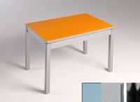 Logo Table mensa verre ext. melamin� 100x60 - plateau gris - pieds chrome - ceinture en bois laque argent 2869_gris_chrome_bl-argent